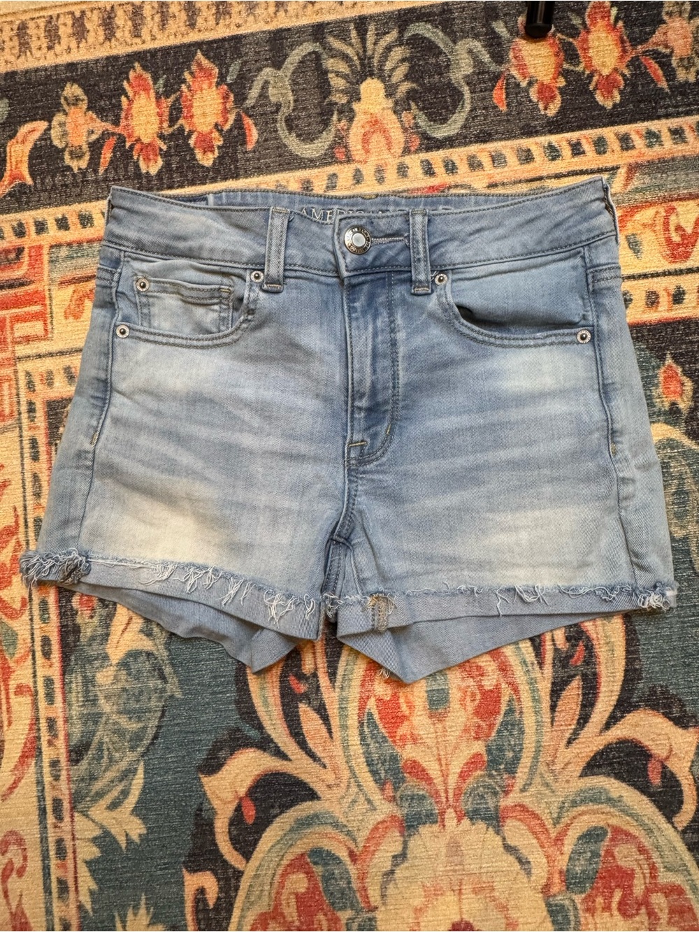 American Eagle Outfitters Light Blue Frayed Hem Denim Shorts